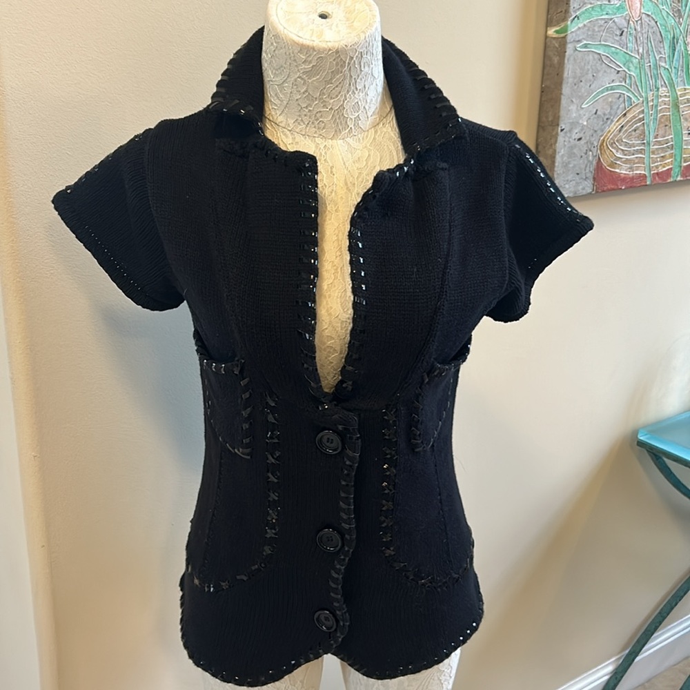 Black sweater vest with trim